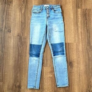 PacSun Super High Rise Skinny Button Fly with Knee Patches Sz 25